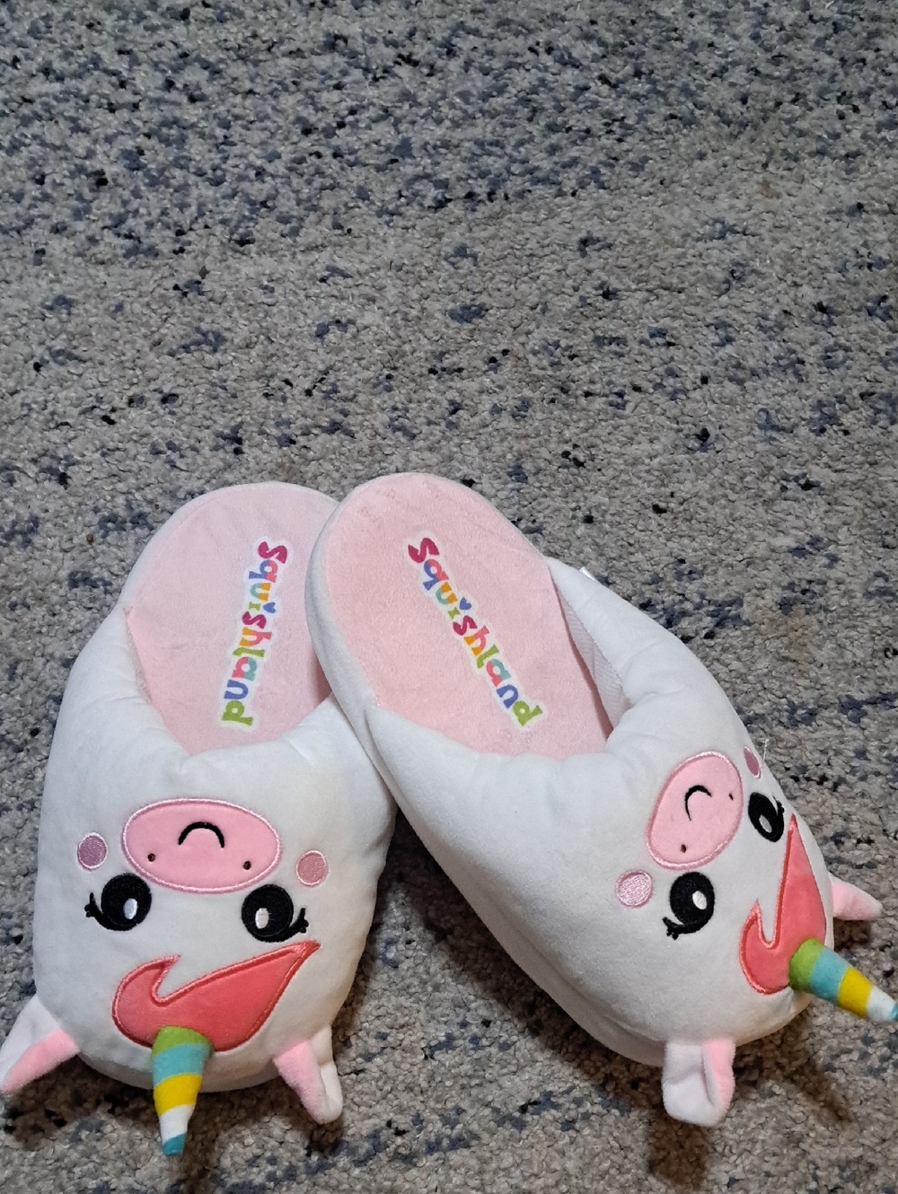 Women's White Pink Unicorn Plush Slippers